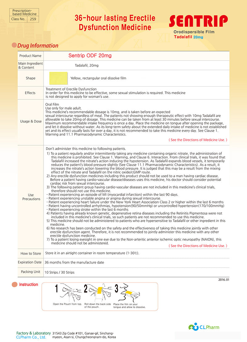 Sentrip® Oral Dissolving Film 20 mg- 30 Strips